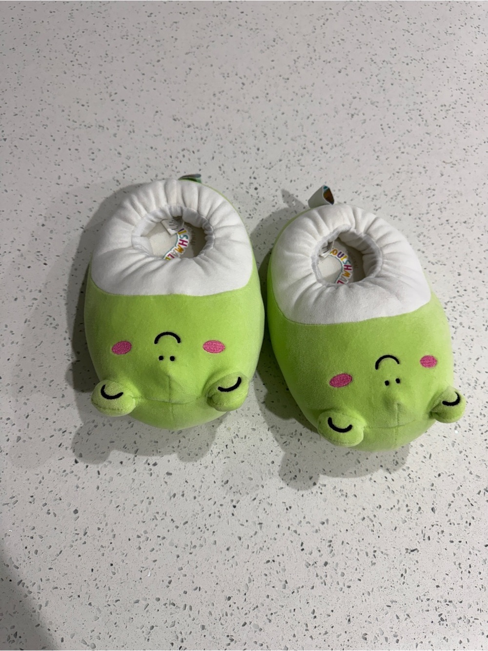 Squishmallows Green and White Plush Slippers